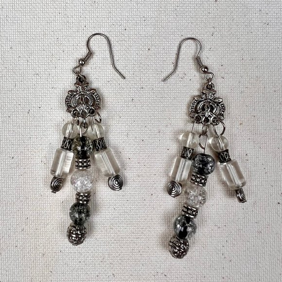 Boutique Handmade Crystal Chandelier Silver Dangle Drop Bohemian Earrings - Picture 1 of 4